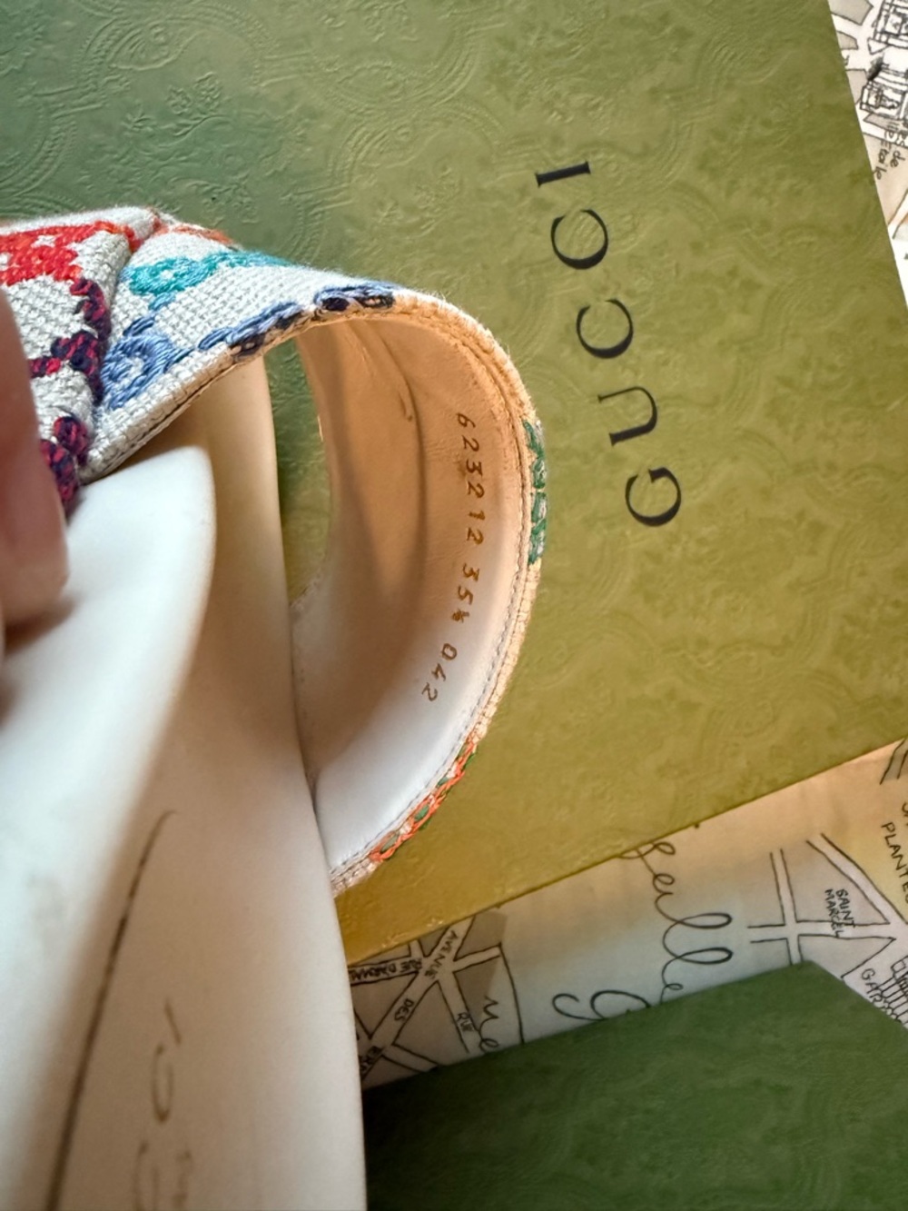 Gucci Linen Psychedelic Mini GG Monogram Angelina Platform Slides - Picture 4 of 5